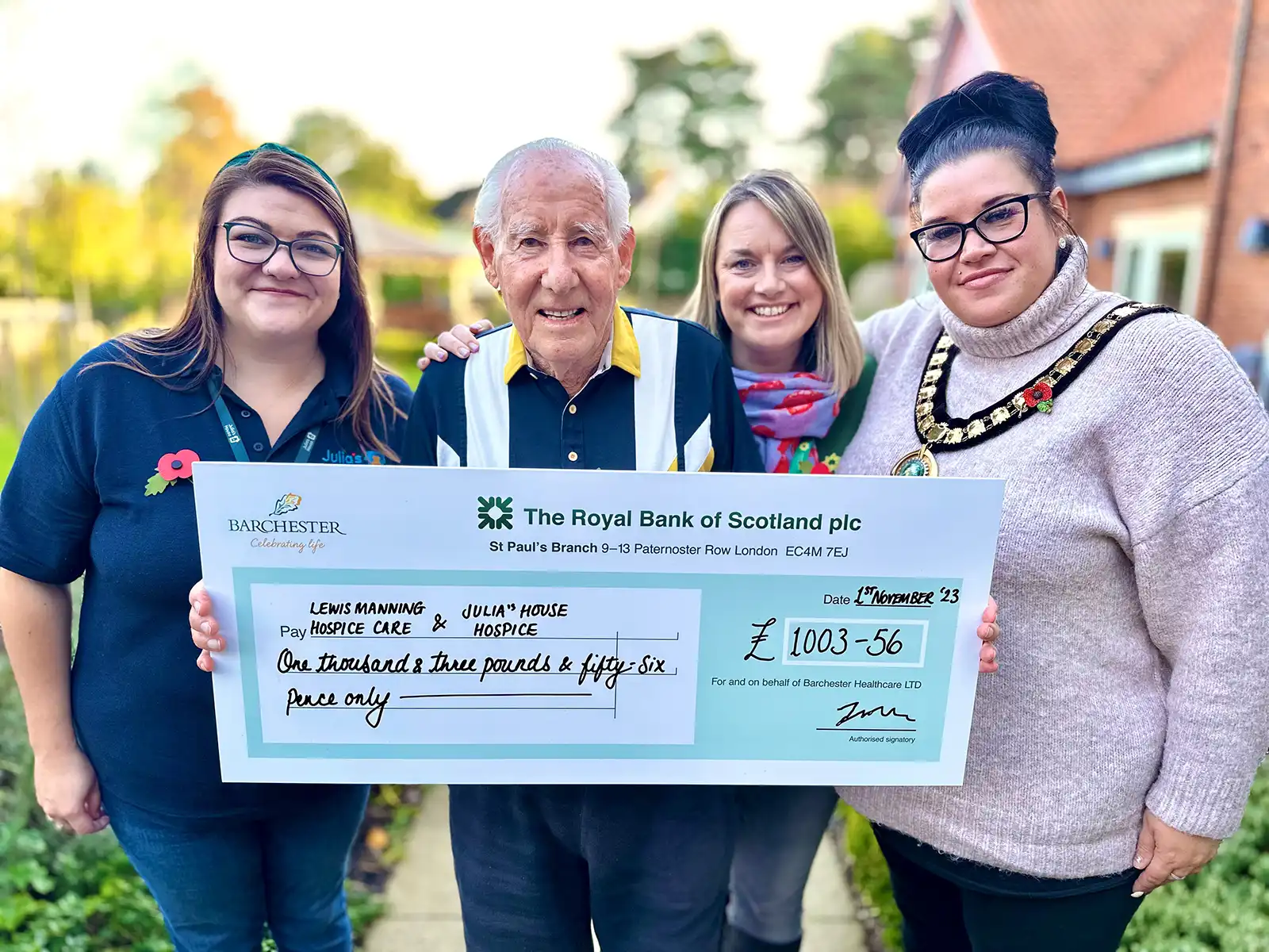 Eric with Ruth Wright from Lewis Manning, Amanda Gillett from Julia’s House and Krissy Stamp, mayor of Ferndown