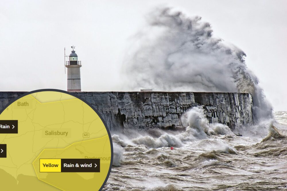 Weather warnings are in place for the south of England, including Dorset, Somerset, Wiltshire and Hampshire
