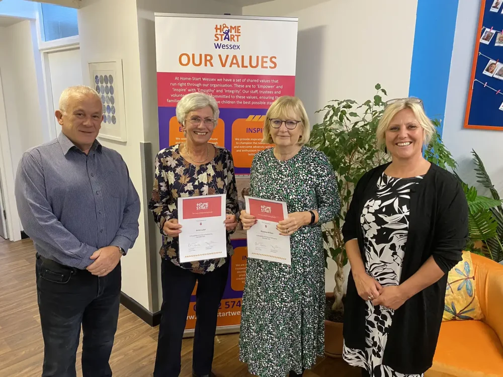 Chris Thomas, chair of trustees, with volunteers Anne Luke and Rowena Wilkes, and CEO Kathy Fryatt-Banks
