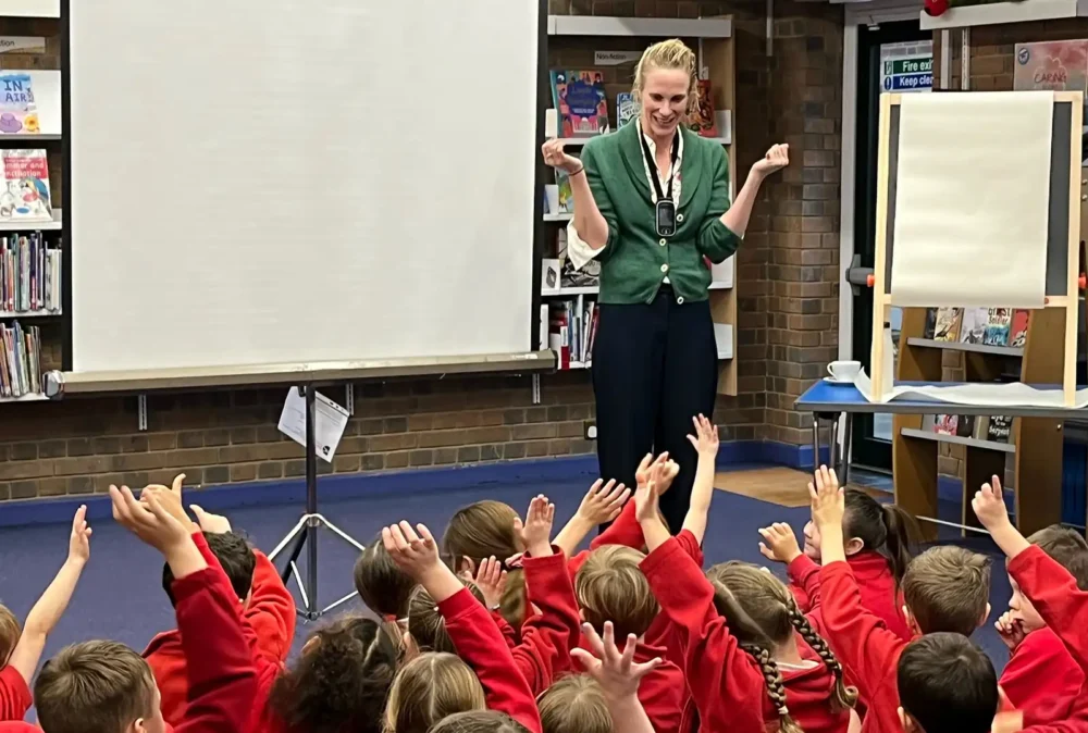 Louise Yates talks to youngsters at Wimborne Library