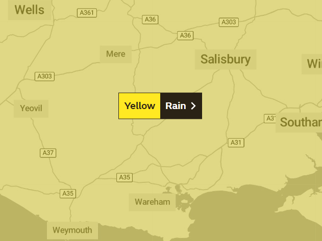 The weather warning is in place from midnight until Thursday evening. Picture: Met Office