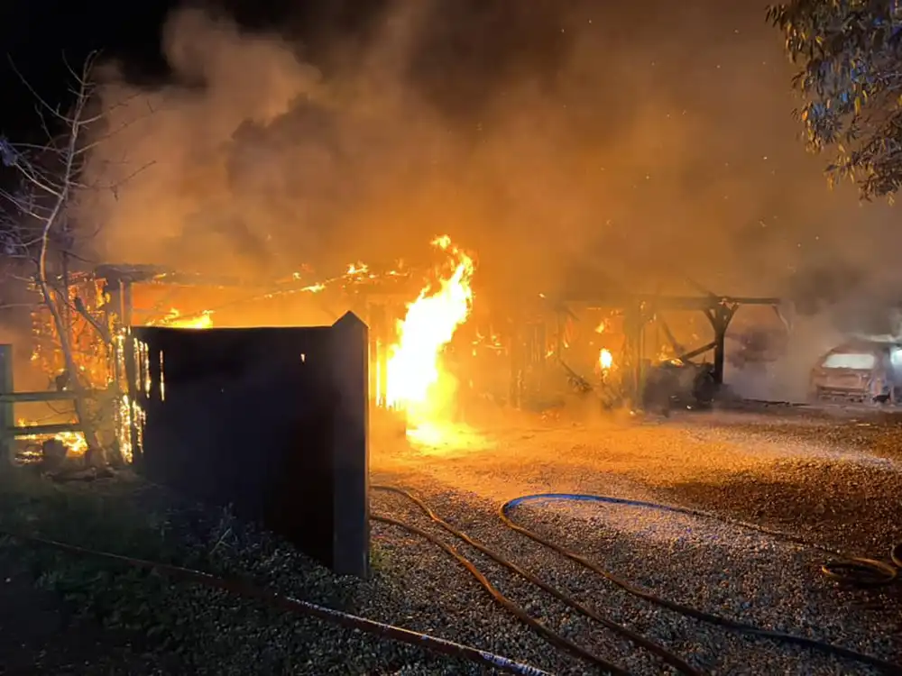 The barn building in Fordingbridge was "totally destroyed". Picture: Ferndown Fire Station