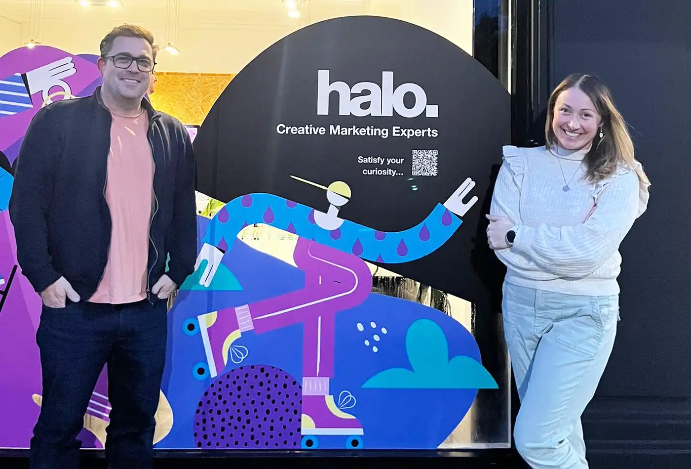 Halo Design Associates directors Nick and Jess Bain outside the new offices