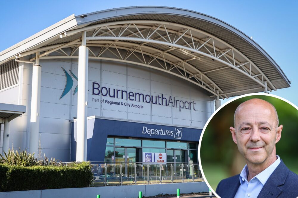 MD Steve Gill, inset, has announced improvements at Bournemouth Airport