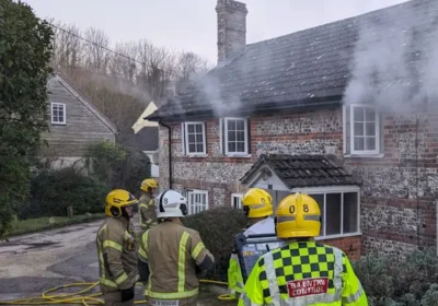 The couple were rescued from a house in Cheselbourne by fire crews this morning. Picture: DWFRS
