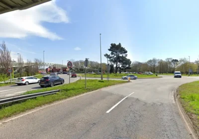 A car was found stuck on a safety barrier at the Somerford Roundabout in Christchurch. Picture: Google