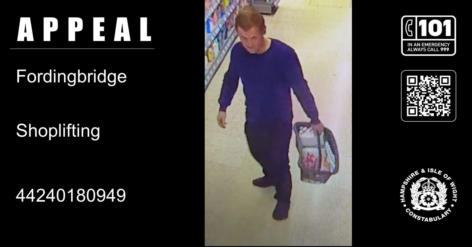 Police have issued a CCTV image showing a person they would like to trace after an incident in Fordingbridge. Picture: Hampshire Police