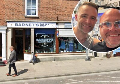 McFly drummer Harry Judd with Wareham barber, Andy Pritchett. Picture: Barnet's Barber Shop