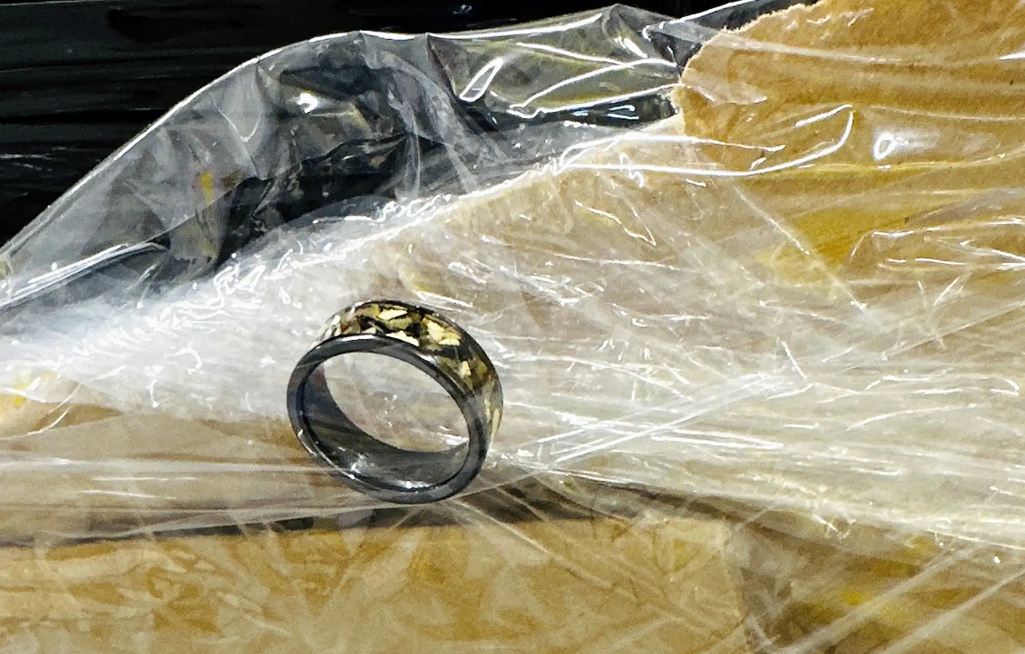 The ring was discovered in printer wrapping...