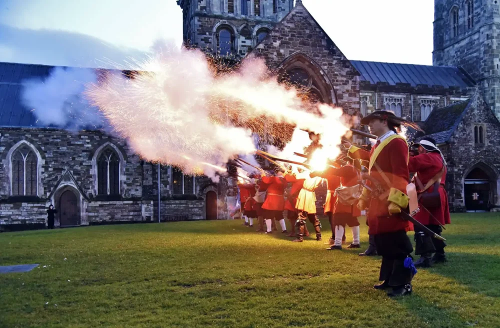 Wimborne Militia will be firing muskets after the Christmas lights switch-on