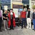 From left: Ian Faulkner, chair of Wimborne BID when this project first started in 2017; Fiona Harwood, current chair, mayor Jeff Hart, BID directors Scott Fountain and Zabir Ali, with consultant Jonathan Docksey, of Claro Wayfinding