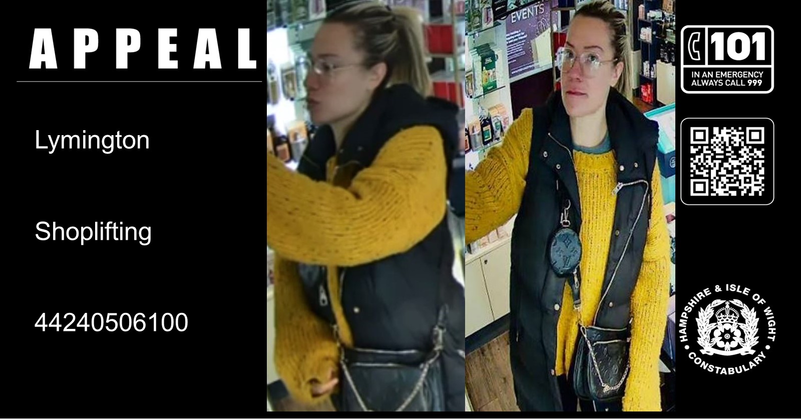 Police are keen to trace this woman after the theft of face cream from a Lymington shop. Picture: Hampshire police