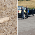 The mortar, left, was eventually detonated in a controlled explosion Picture: New Forest Police