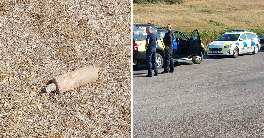The mortar, left, was eventually detonated in a controlled explosion Picture: New Forest Police