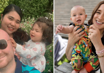 James with his family (left) and James' sister Jade with her son named in honour of his uncle Picture: Hospice at Home