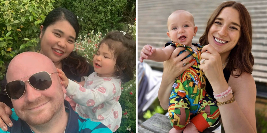 James with his family (left) and James' sister Jade with her son named in honour of his uncle Picture: Hospice at Home