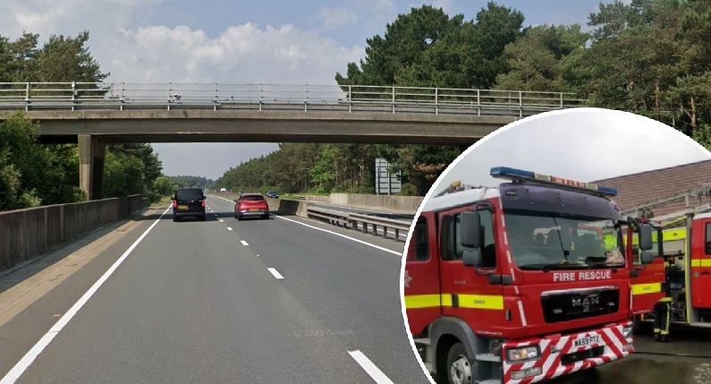 Both carriageways of the A338 were closed while crews worked to extinguish the blaze Picture: Google