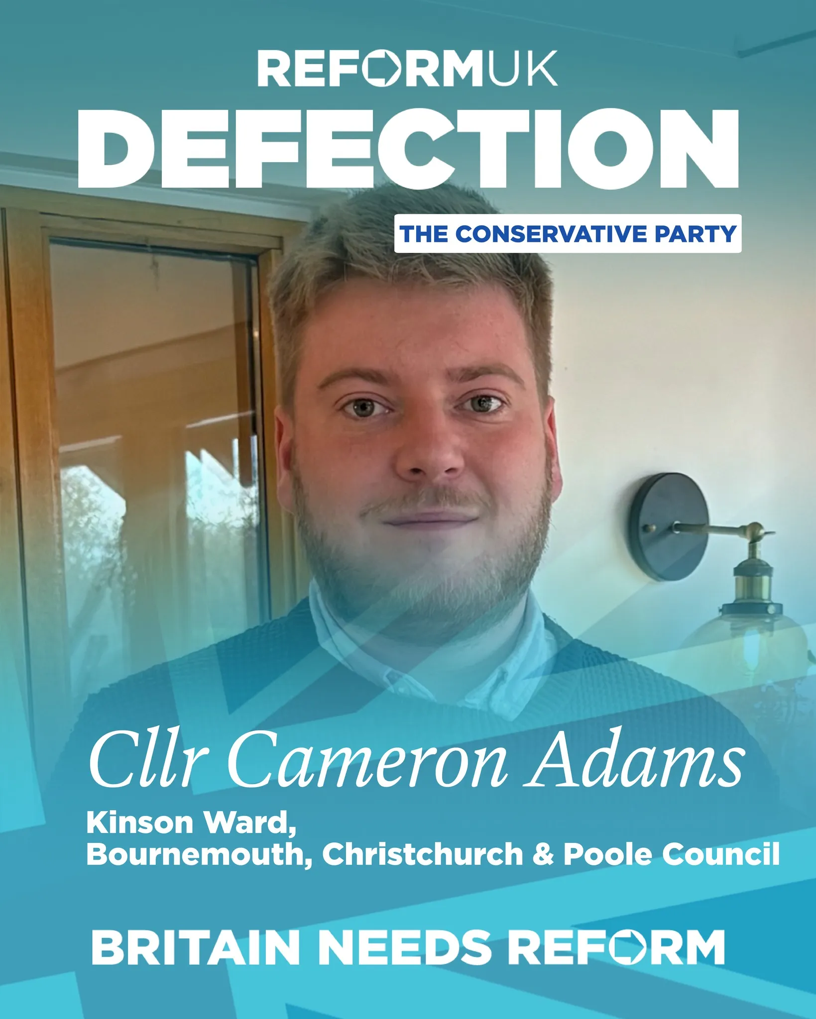 Reform UK posted this on their social media announcing the defection of BCP councillor Cameron Adams Picture: Reform UK