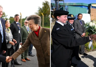 Left: Princess Anne meeting Dorset's chief constable Amanda Pearson and right, cadet Amber Loring-Arnot handing the Princess Royal flowers Picture: Dorset Police