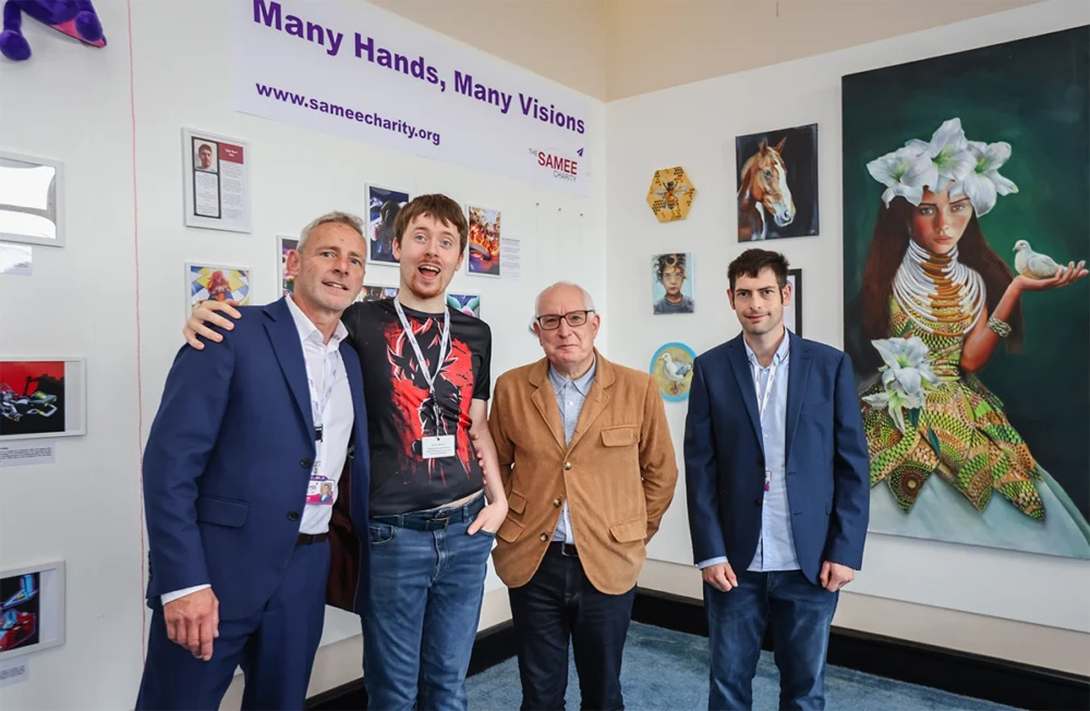 Samee's Rob Amey with intern Tyler Burt, MP Neil Duncan Jordan and Samee ambassador and intern Anton Picture: SAMEE