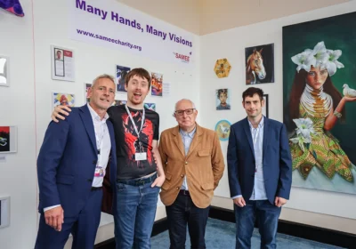 Samee's Rob Amey with intern Tyler Burt, MP Neil Duncan Jordan and Samee ambassador and intern Anton Picture: SAMEE