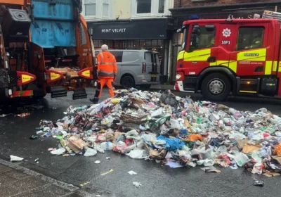The bin lorry emptied contents in the centre of Wimborne. Pictures: Dorset Council