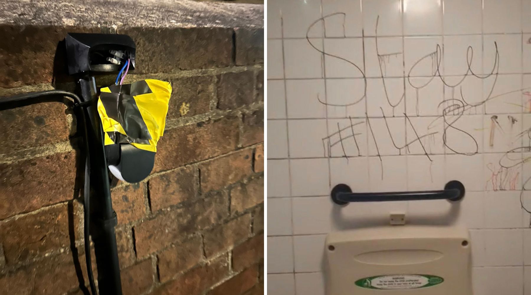 Equipment was damaged and walls daubed with grafitti during the incidents in Blandford. Pictures: Blandford Forum Town Council