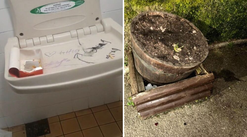 Equipment was damaged and walls daubed with grafitti during the incidents in Blandford. Pictures: Blandford Forum Town Council