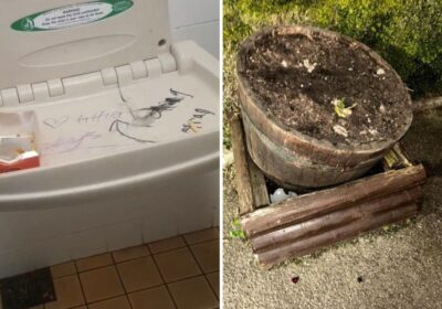 Equipment was damaged and walls daubed with grafitti during the incidents in Blandford. Pictures: Blandford Forum Town Council