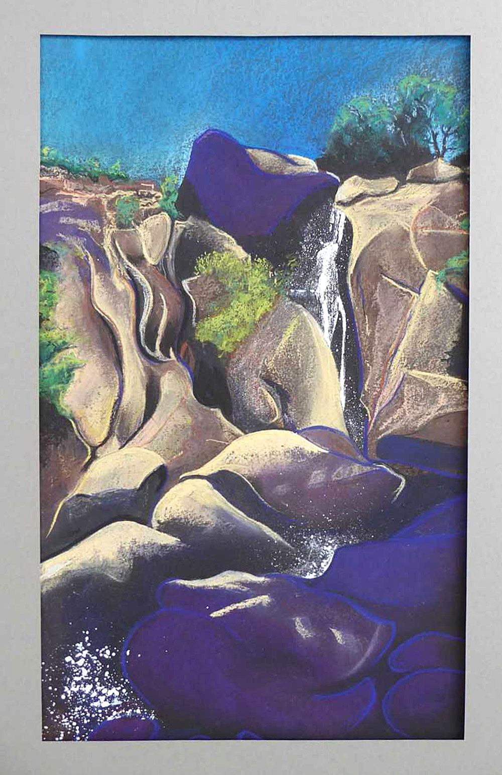 DONATED: Trout Falls, soft pastel, 60x30cm by John Biggs