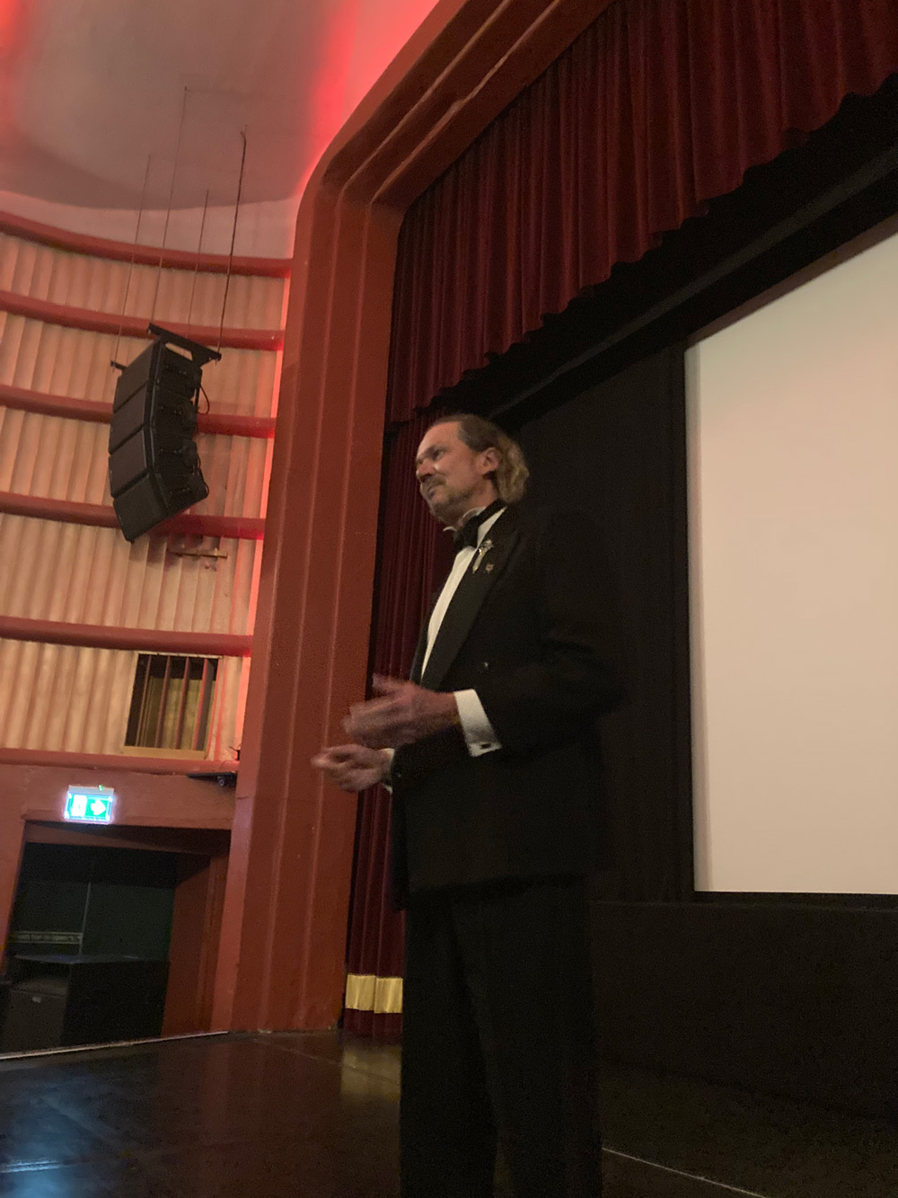 ACTION: Andy Oldfield addresses the Tivoli audience